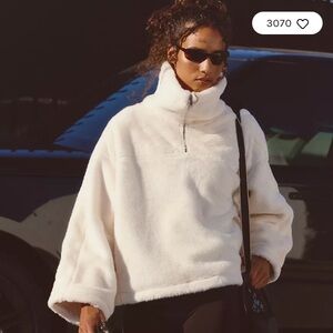 Free People Alpine Faux Fur Half Zip Jumper color ivory Pullover size S. NWOT